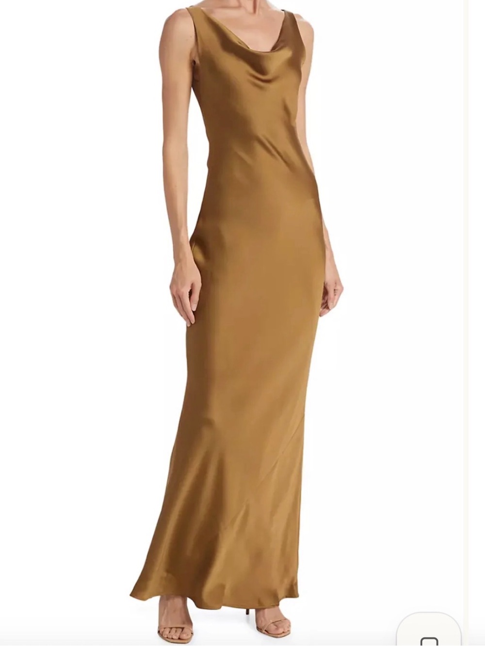Norma Kamali Bronze Satin Cowl-Neck Maxi Dress